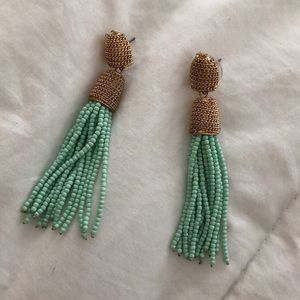 Teal and Gold Tassle Earrings